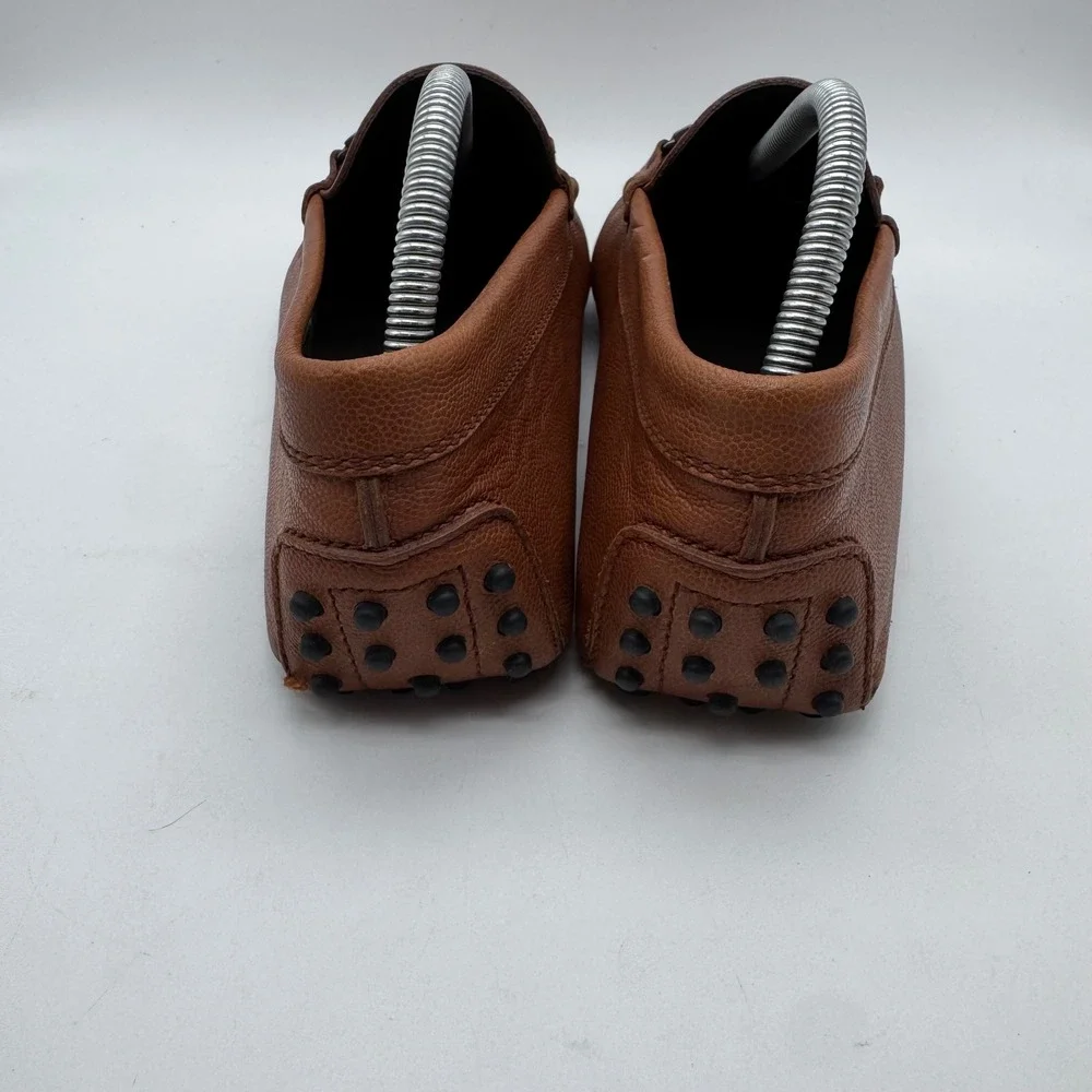 Tods Gommino Driving Loafers Men 8 Tan Brown Pebbled Leather T-Bar Made in Italy